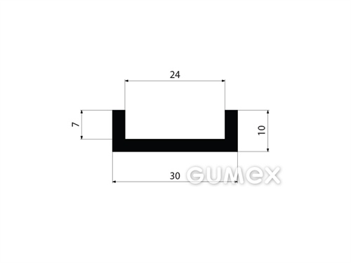 Gumový profil tvaru "U", 10x30/24mm, 70°ShA, EPDM, -40°C/+100°C, čierny